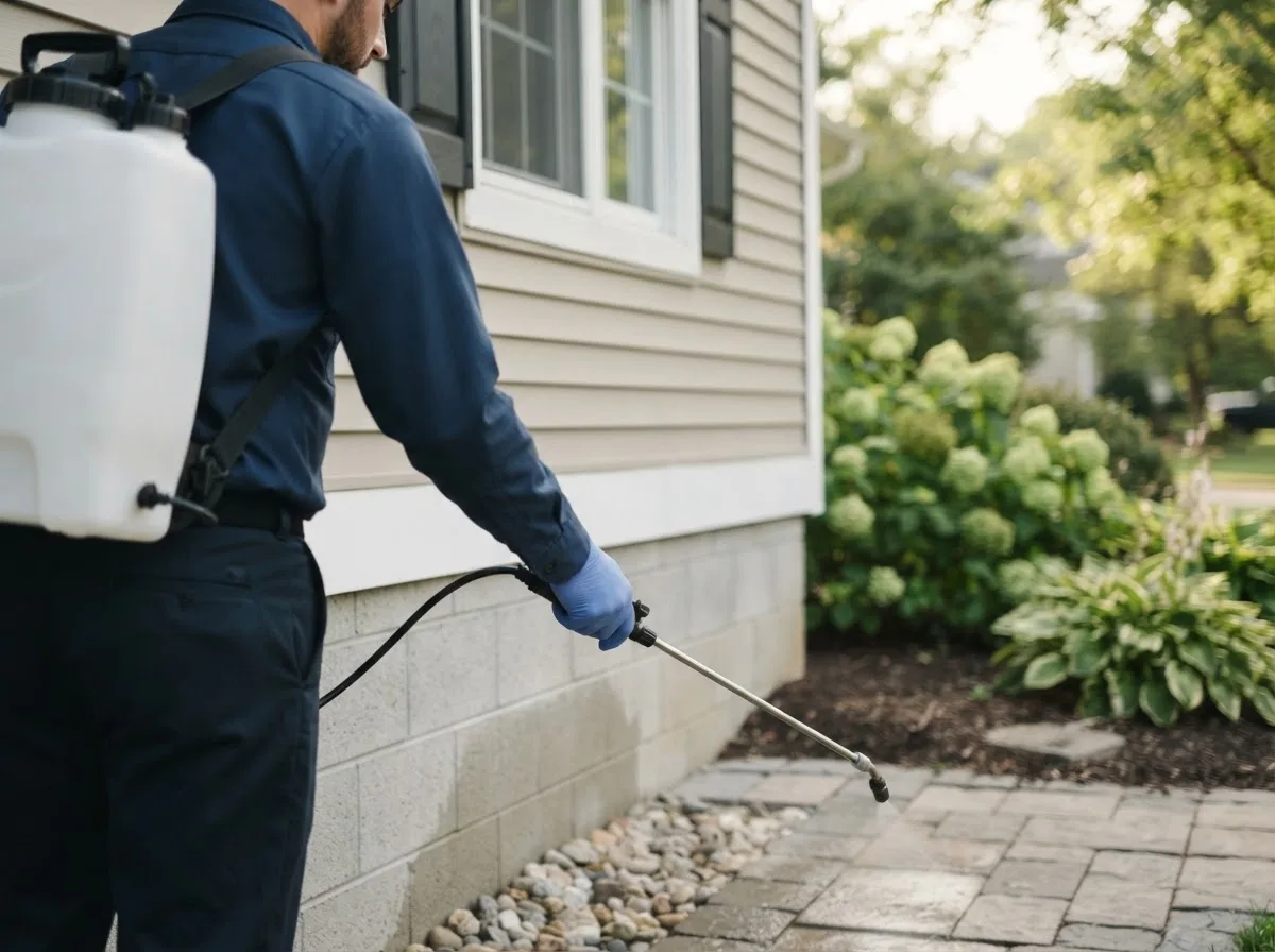 Pest control technician inspecting a home in Groton, VT